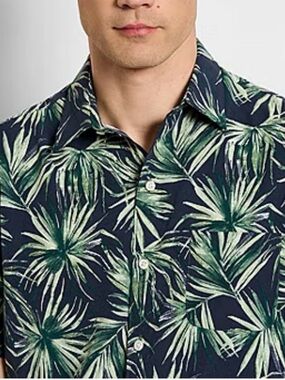 Van Heusen Navy Shirt with Green Palm Print